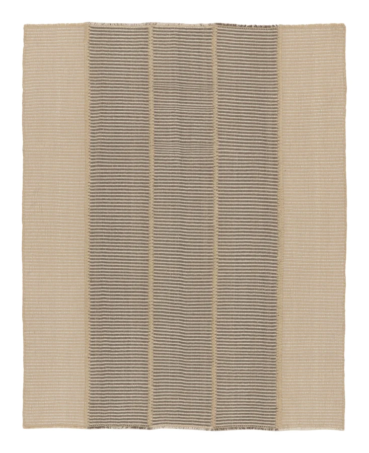 Rug & Kilim’s Contemporary Kilim with Textural Stripe Design in Beige & Gray