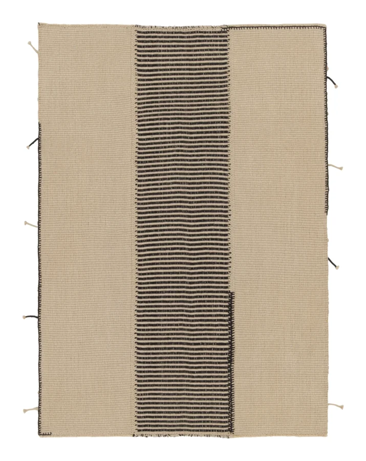 Rug & Kilim’s Contemporary Kilim with Striped Central Column in Black