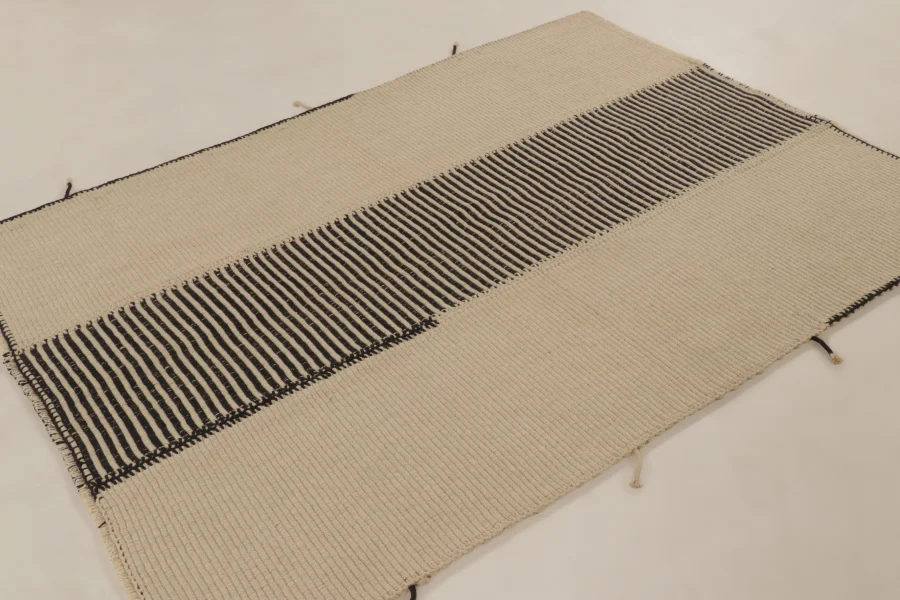 Hover image of Rug & Kilim's Contemporary Rez Kilim Flatweave with Black Striped Design