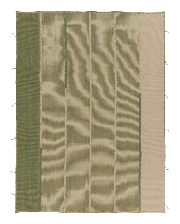 Rug & Kilim’s Contemporary Kilim with Textural Stripes in Beige & Green