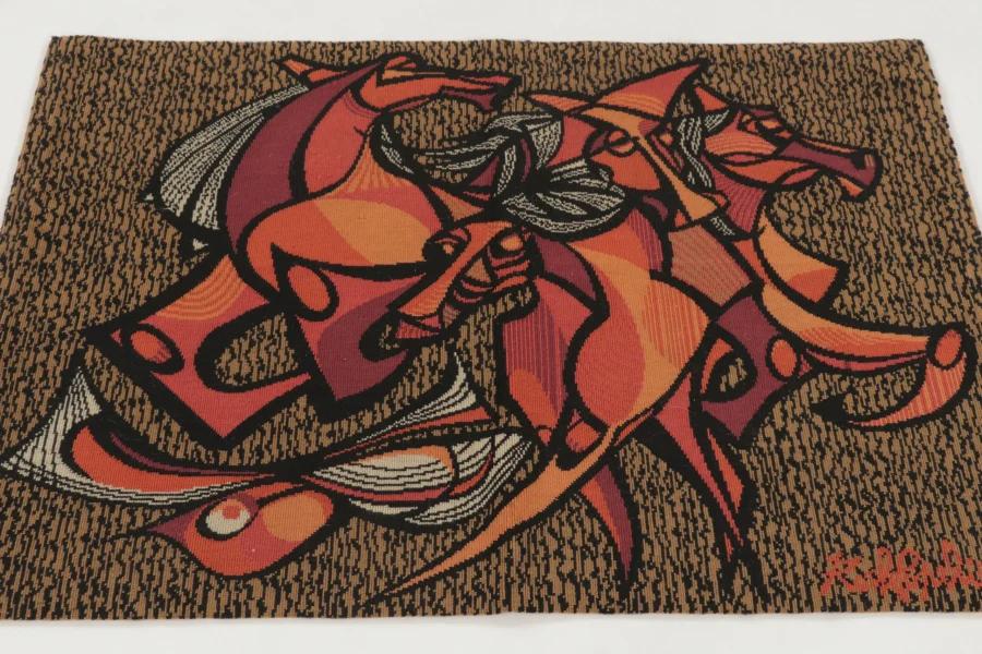 Hover image of Signed Vintage French Tapestry "Wild Galop" by Roch Popelier - Rug & Kilim
