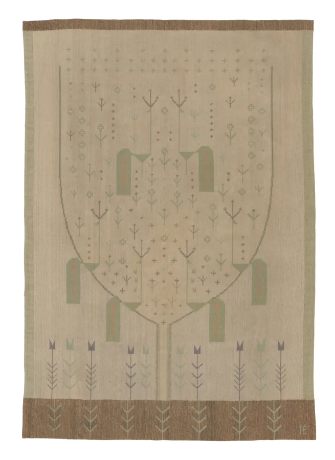 Vintage Swedish Kilim with Eva Nemeth Inspired Design in Beige - Rug & Kilim