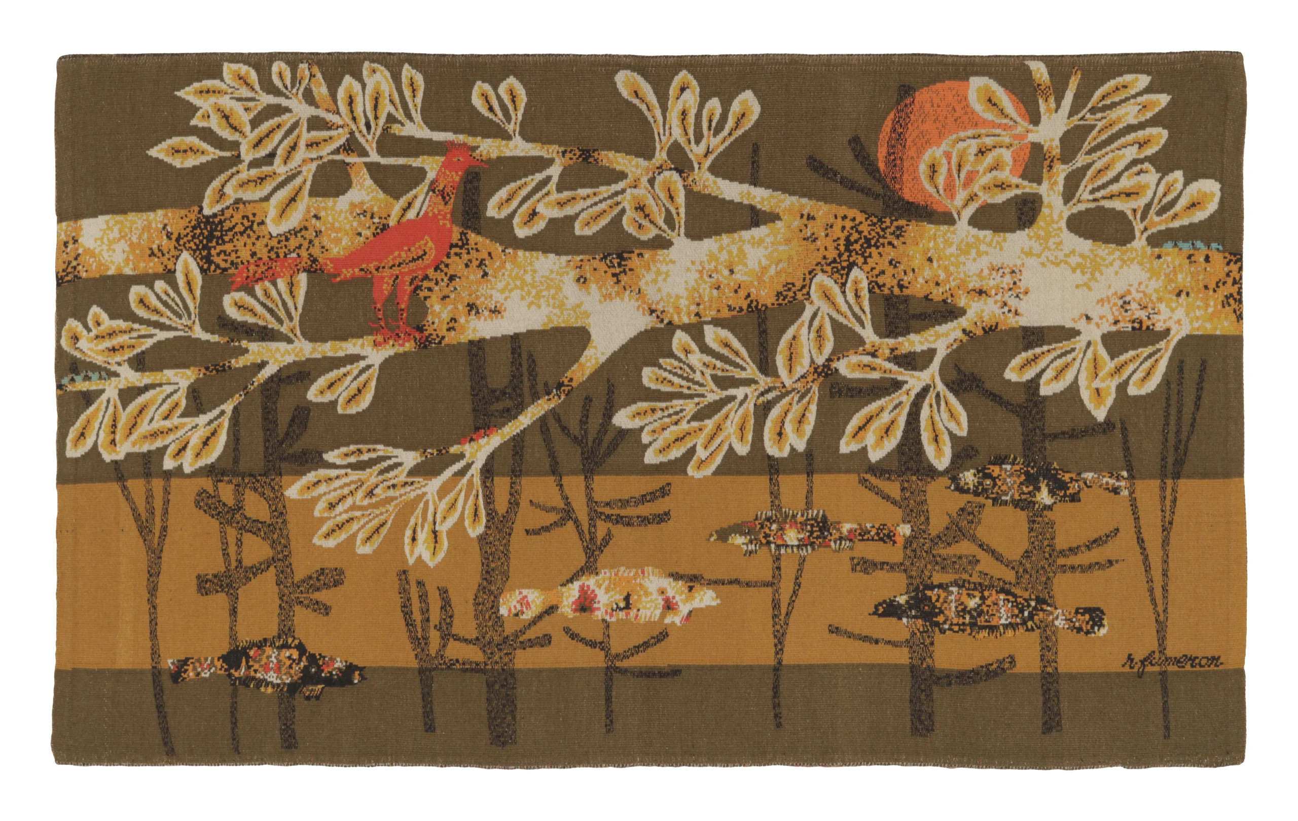 Signed Vintage Mid-Century Modern Aubusson Tapestry