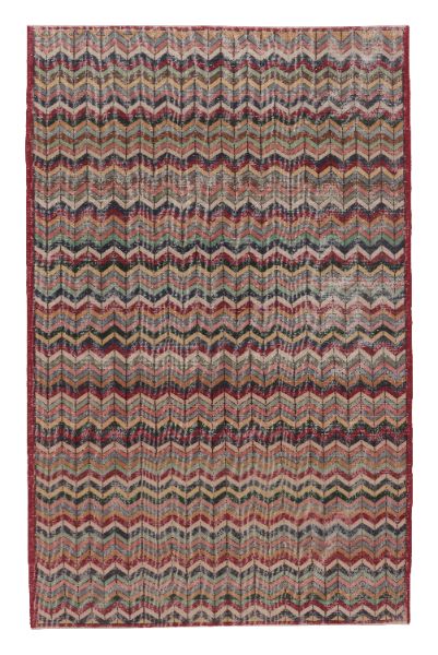 Vintage Turkish Distressed Geometric Rug