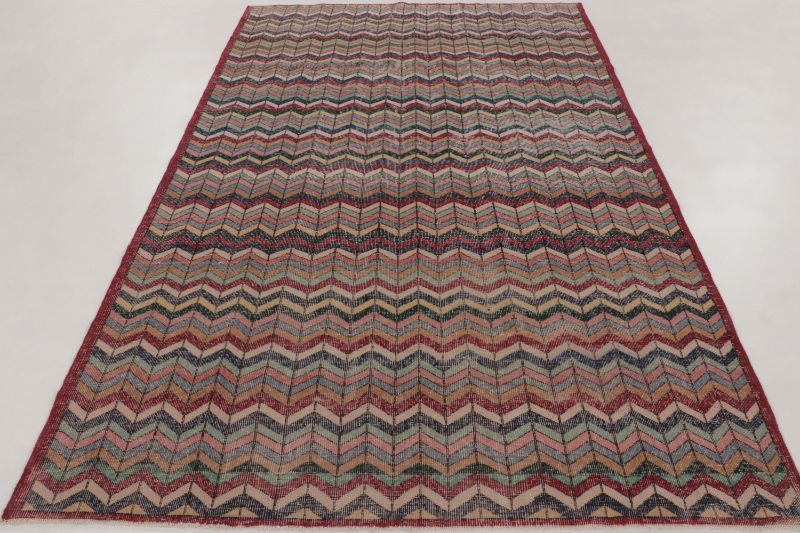 Vintage Turkish Distressed Geometric Rug