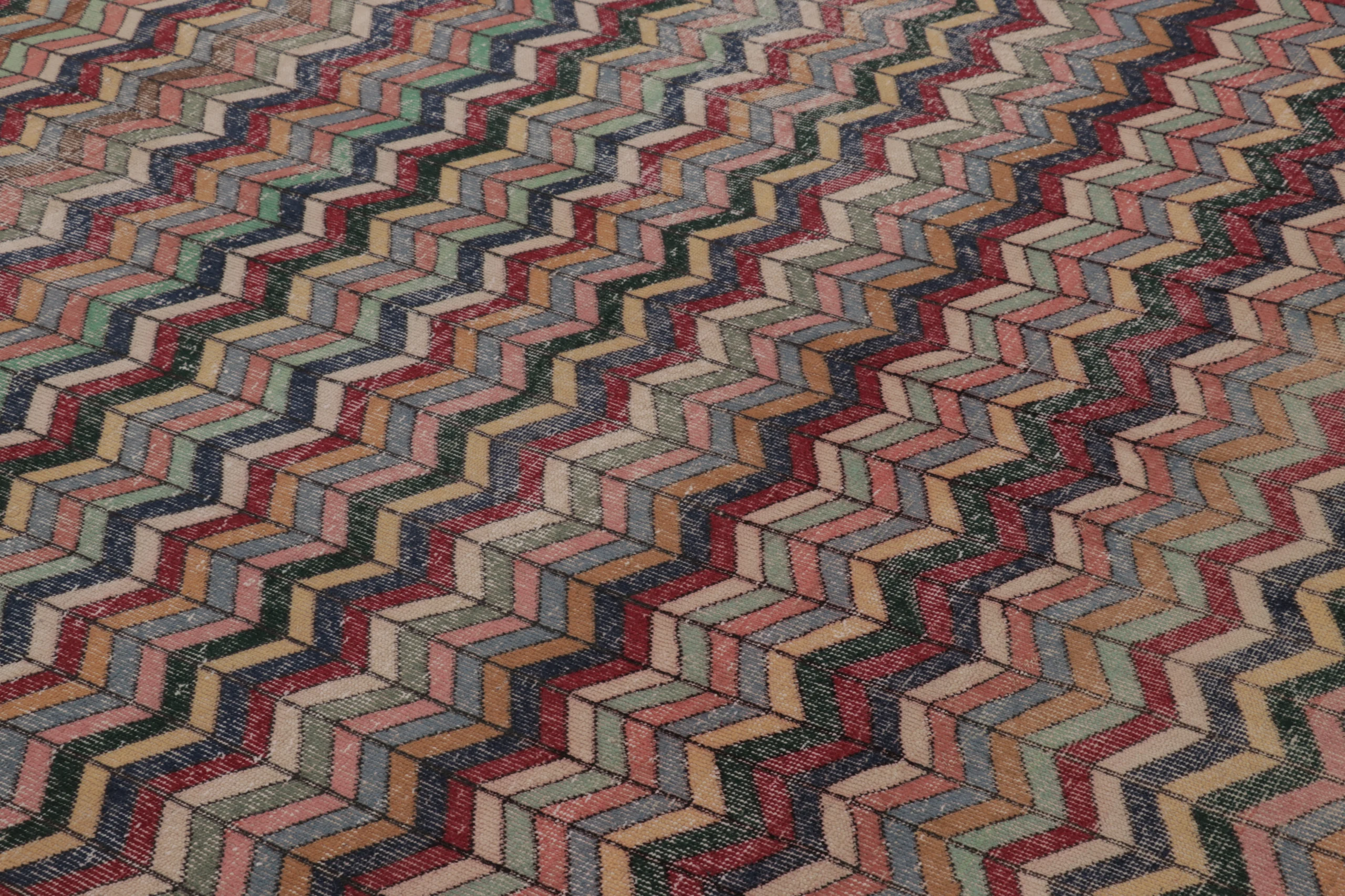 Vintage Turkish Distressed Geometric Rug