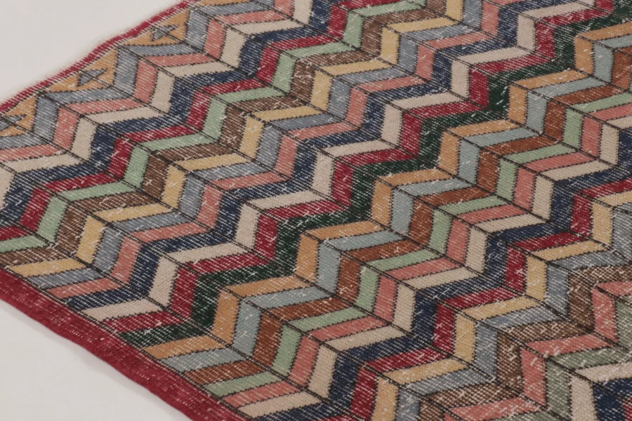 Vintage Turkish Distressed Geometric Rug