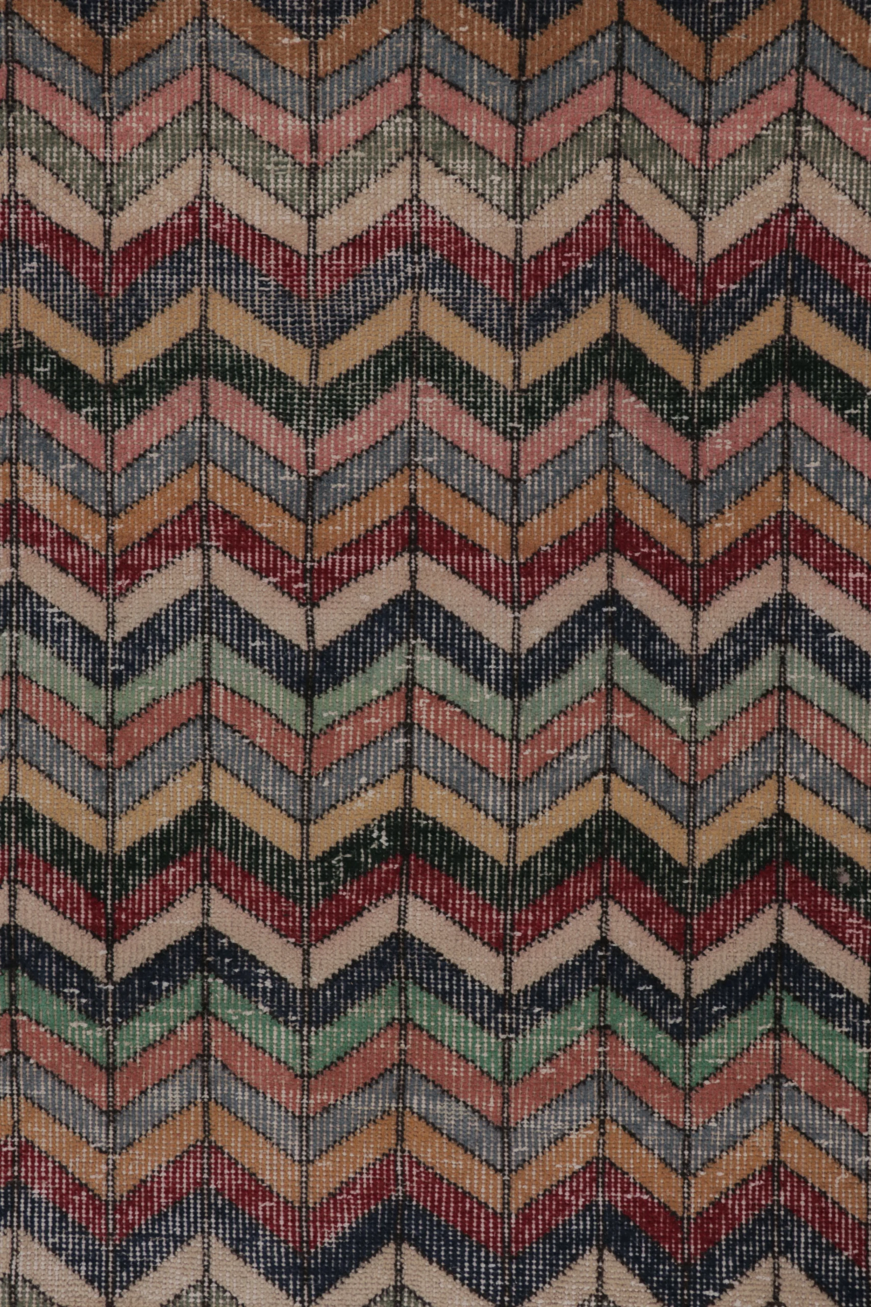 Vintage Turkish Distressed Geometric Rug