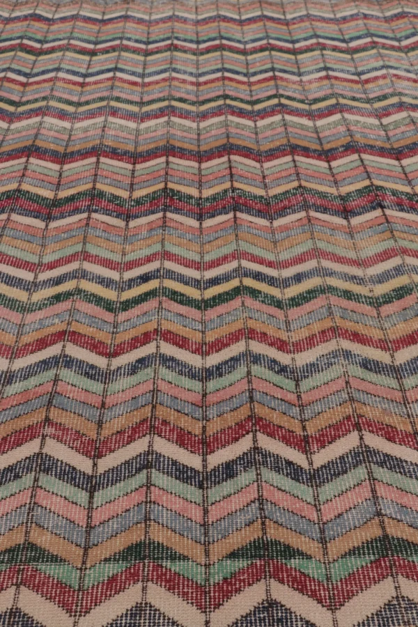 Vintage Turkish Distressed Geometric Rug