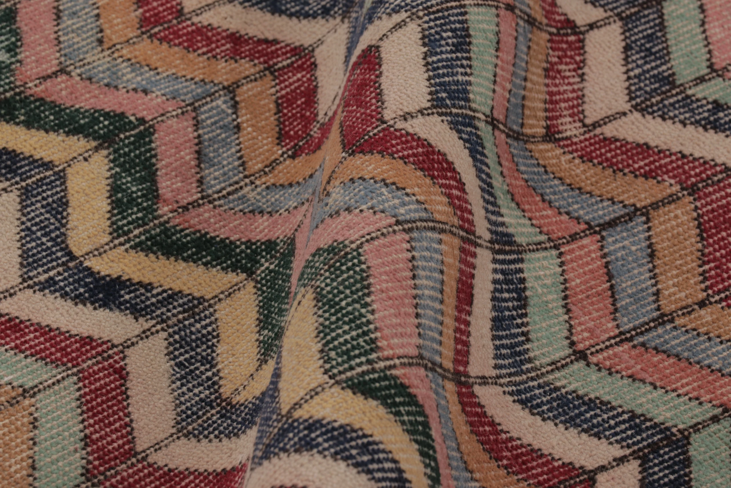 Vintage Turkish Distressed Geometric Rug