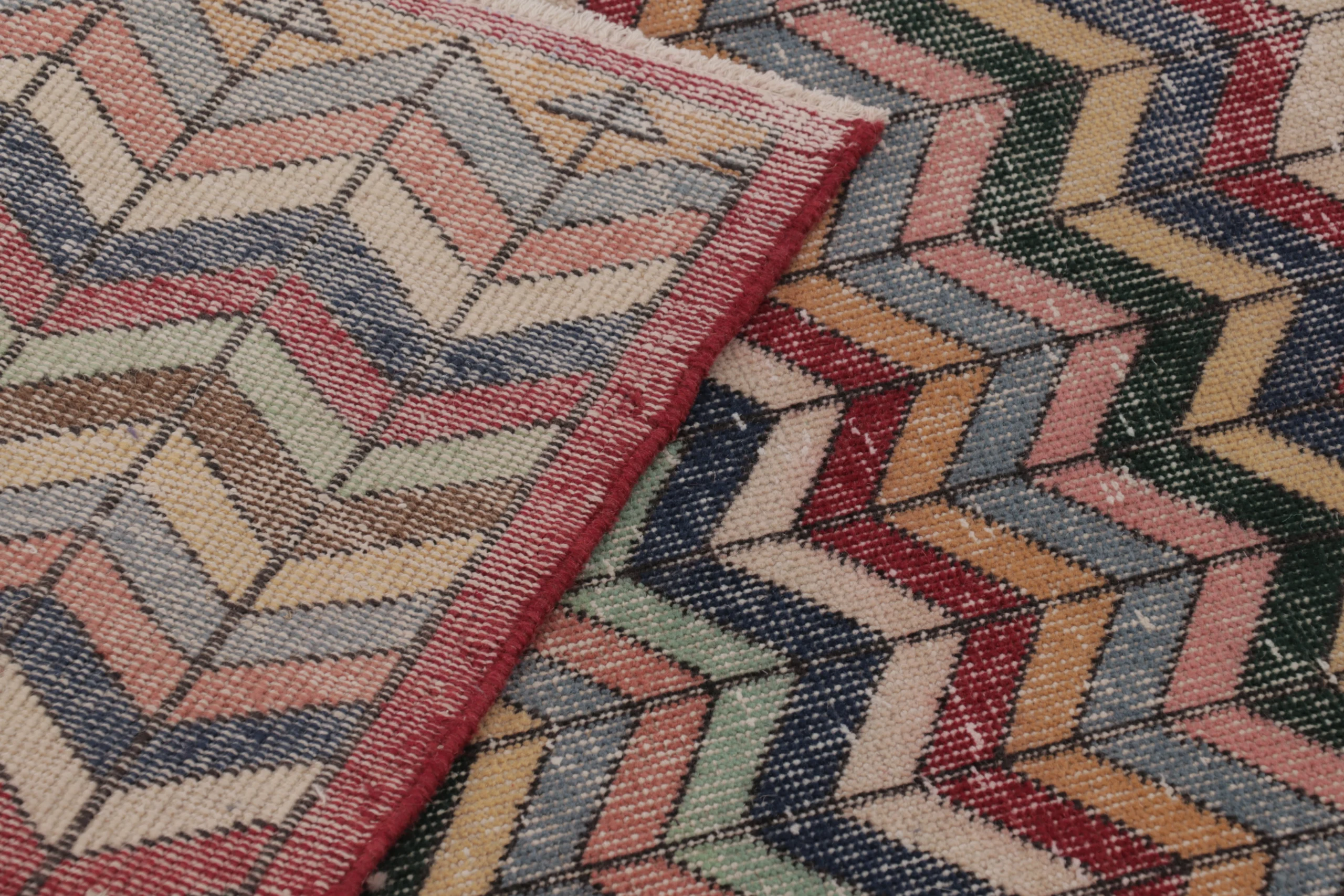 Vintage Turkish Distressed Geometric Rug