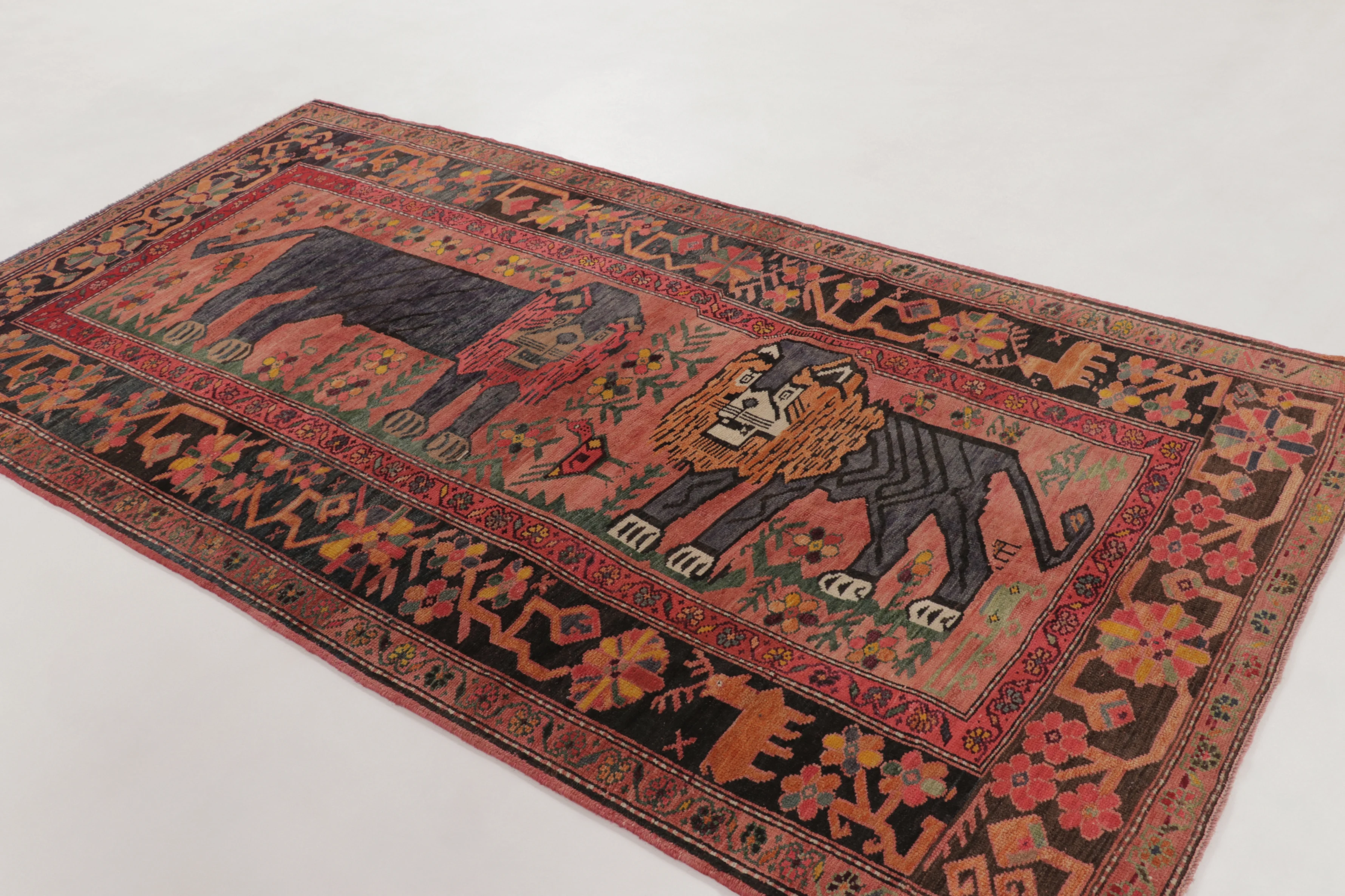 Vintage Turkish Animal Pictorial Rug