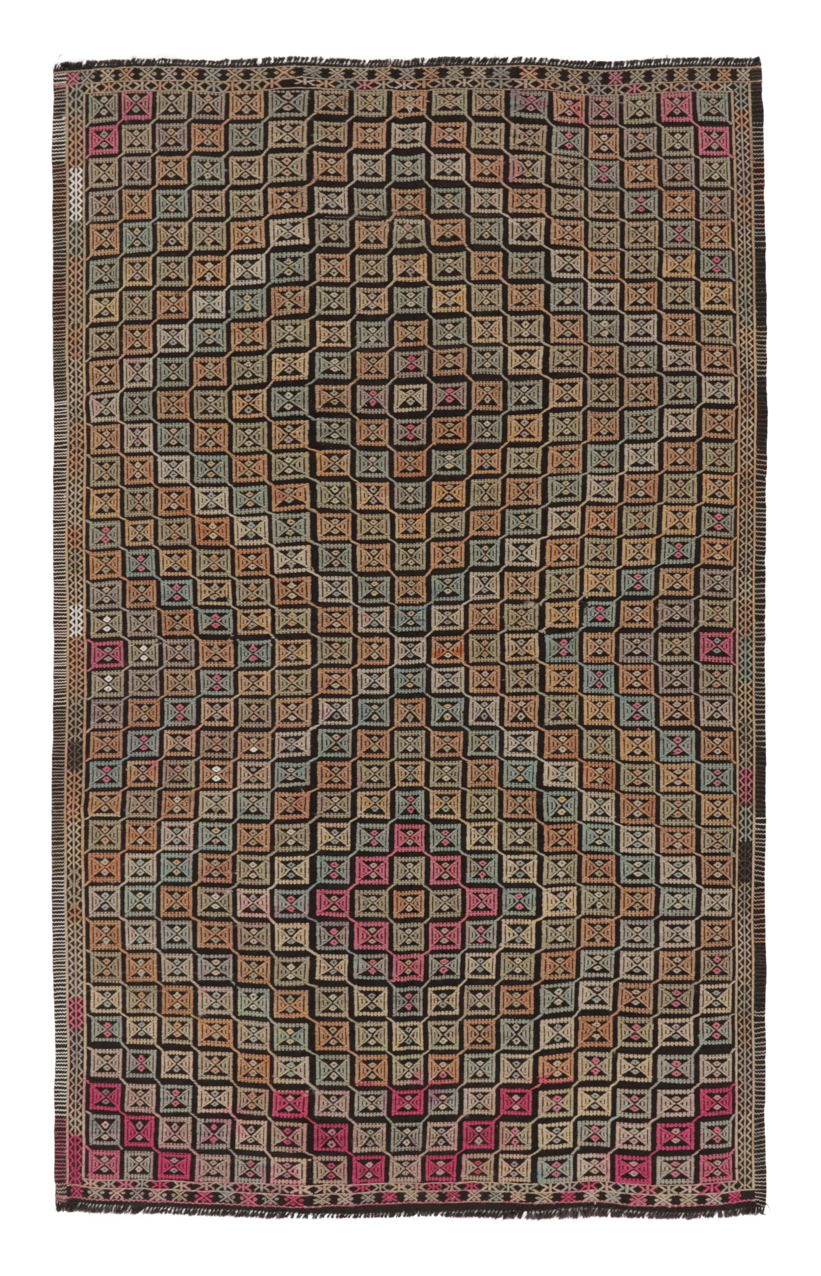 Vintage Turkish Geometric Kilim