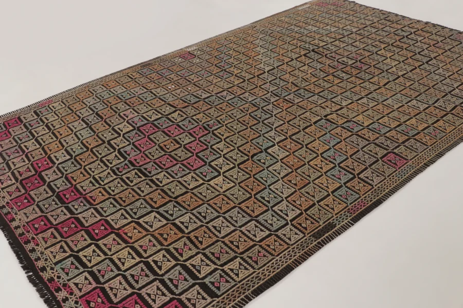 Vintage Turkish Geometric Kilim