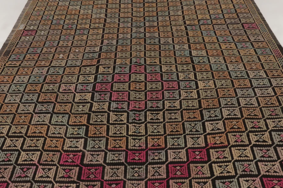 Vintage Turkish Geometric Kilim