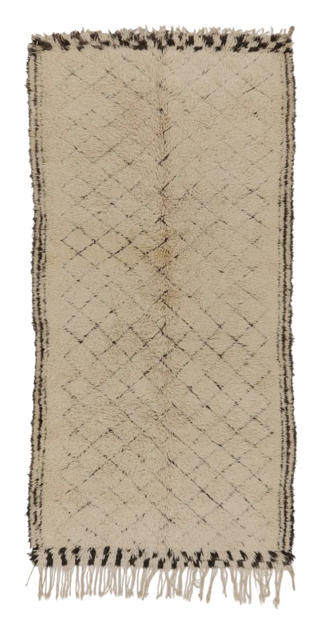 Vintage Moroccan Runner with Geometric Patterns in Beige & Charcoal - Rug & Kilim