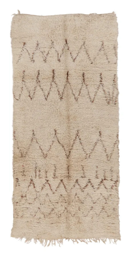 Vintage Moroccan Shag Runner with Berber Motifs in Beige & Brown - Rug & Kilim