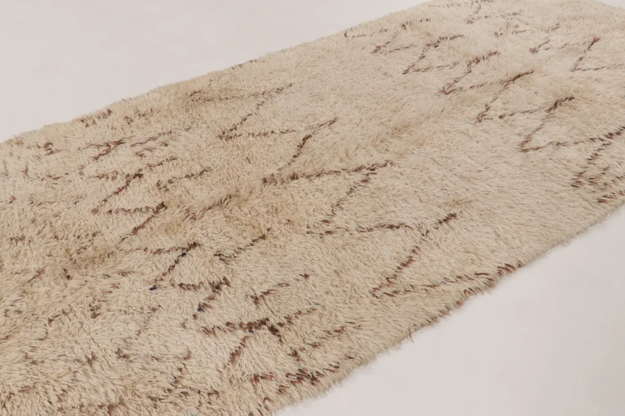 Hover image of Vintage Moroccan Shag Runner with Berber Motifs in Beige & Brown - Rug & Kilim
