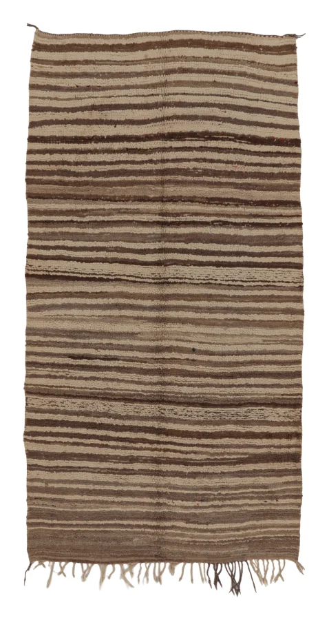 Vintage Moroccan Rug in Ivory and Mocha with Striped Patterns - Rug & Kilim