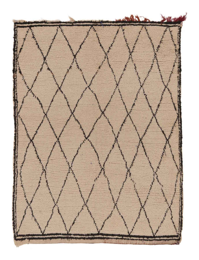 Vintage Moroccan Rug with Tribal Diamond Grid in Beige & Black - Rug & Kilim