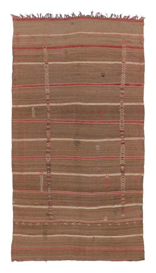 Vintage Moroccan Runner with Tribal Designs & Multicolor Stripes - Rug & Kilim