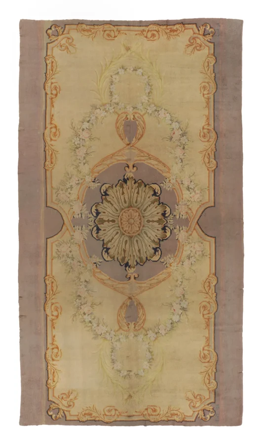 Oversized Antique Spanish Savonnerie Rug with Bold Floral Medallion - Rug & Kilim