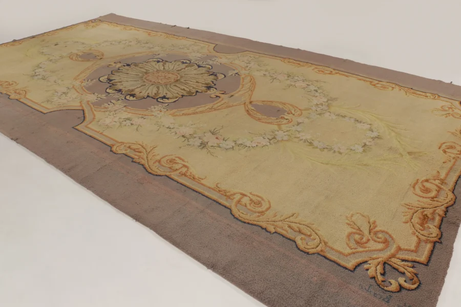 Oversized Antique Savonnerie Floral Medallion Rug