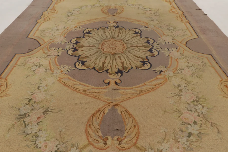 Oversized Antique Savonnerie Floral Medallion Rug