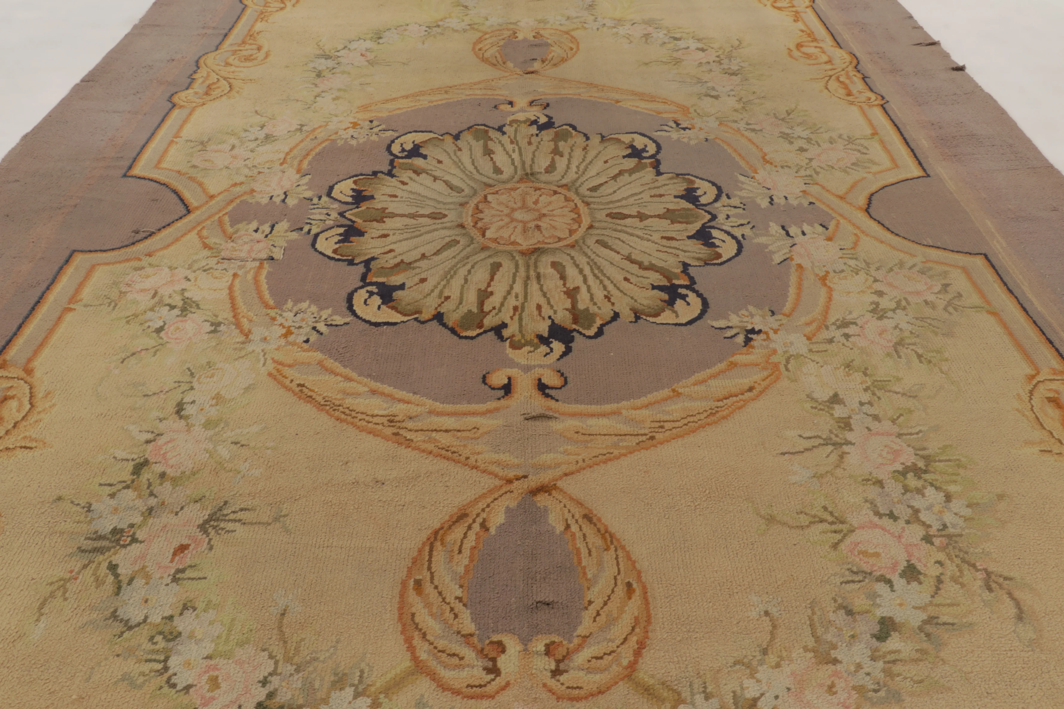 Oversized Antique Savonnerie Floral Medallion Rug
