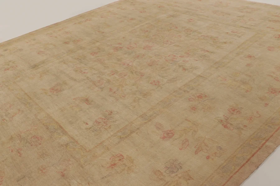 Hover image of Oversized Vintage Aubusson Floral Rug in Beige & Pale Pink - Rug & Kilim