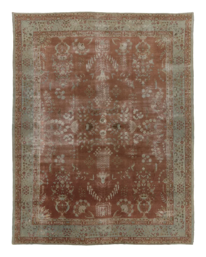 Antique Turkish Rug Red Blue Medallion Style Sparta Design