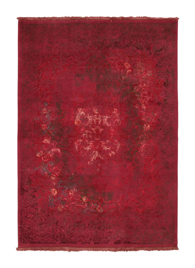 Rug & Kilim’s Distressed Contemporary Floral Rug Pair, in Bright Red & Pink Hues