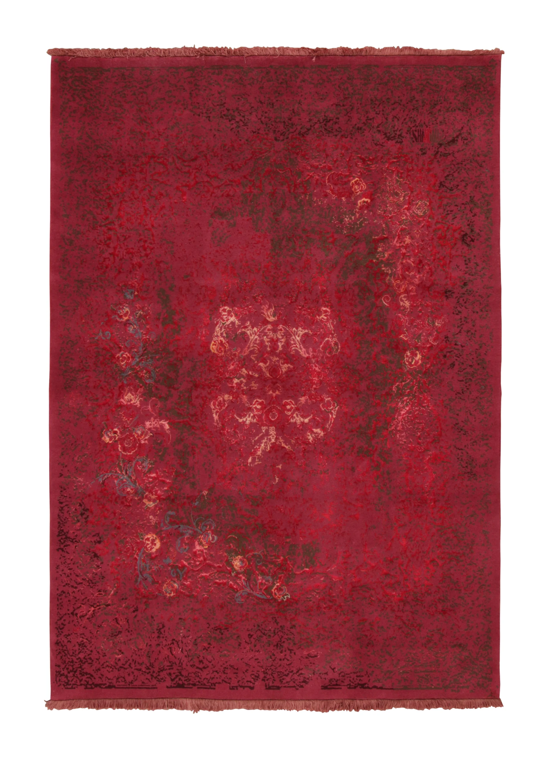 Distressed Modern Floral Rug Pair