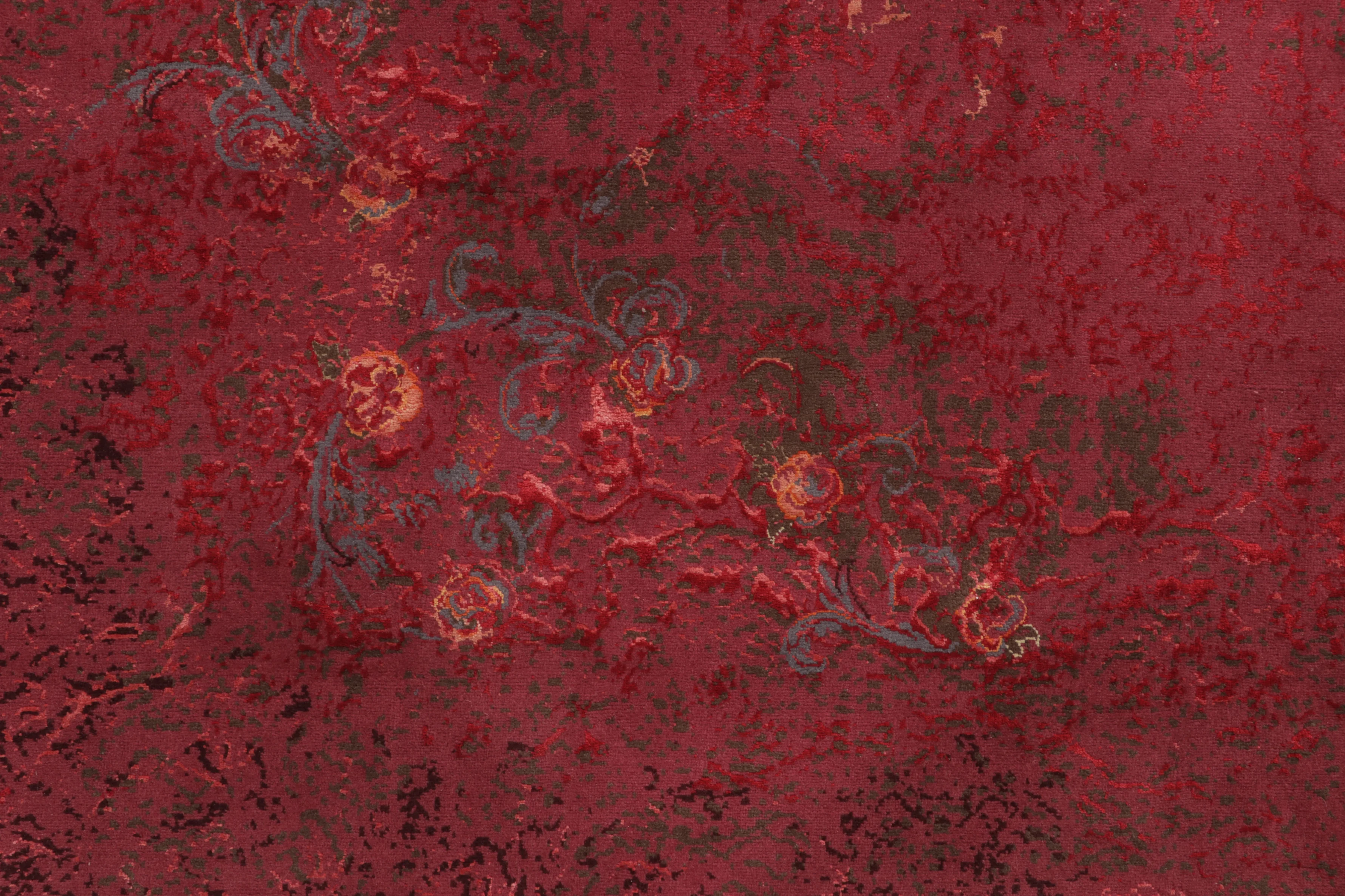 Distressed Modern Floral Rug Pair