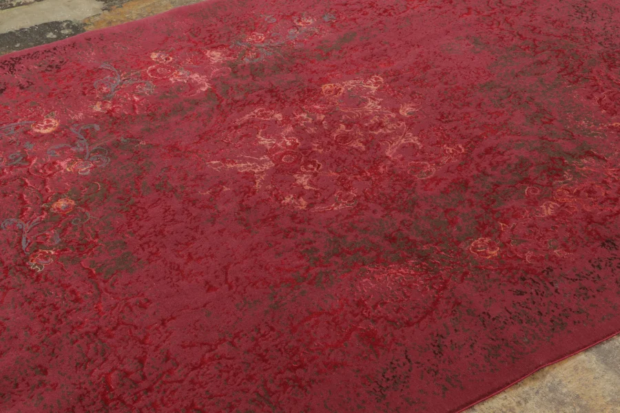 Distressed Modern Floral Rug Pair