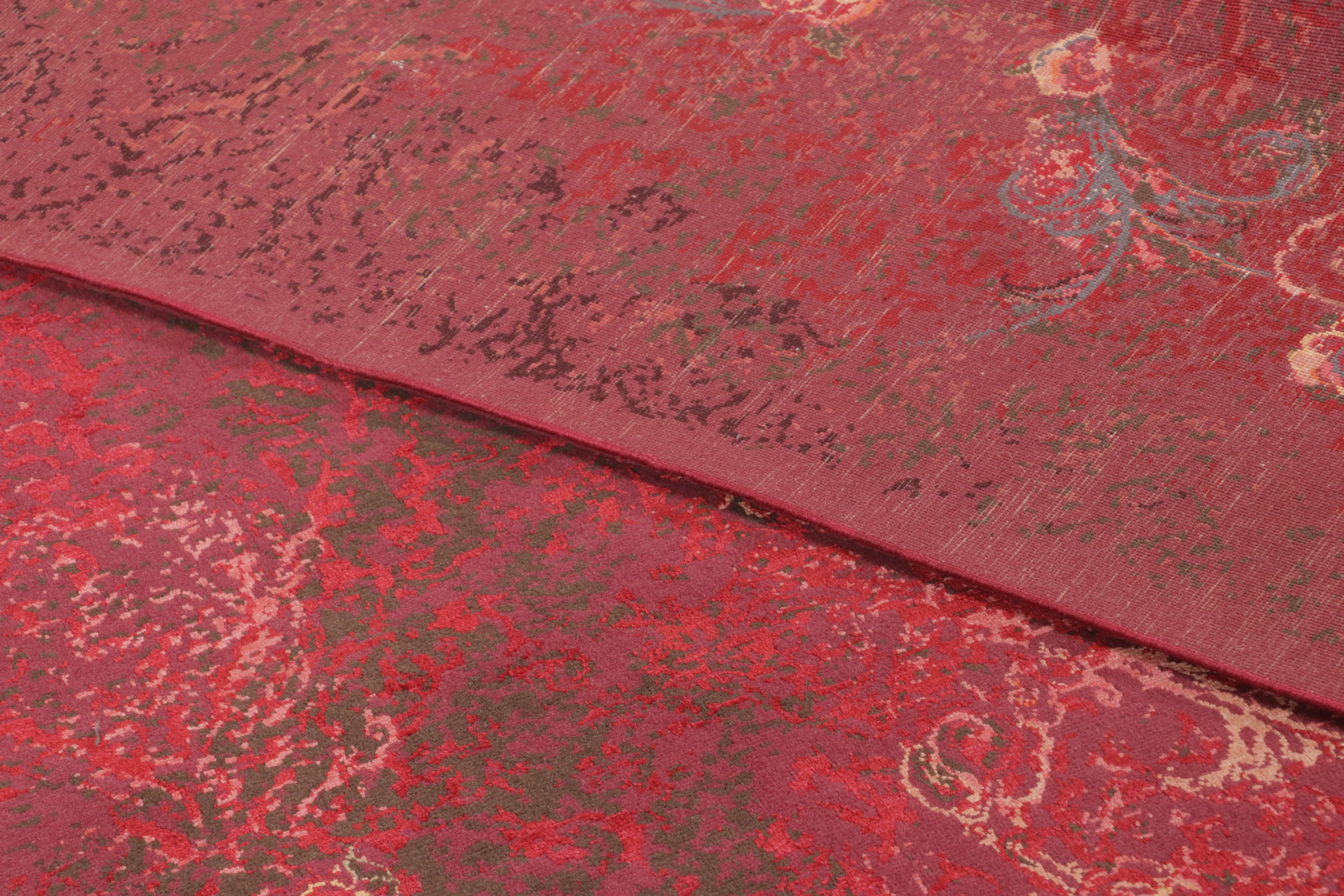 Distressed Modern Floral Rug Pair