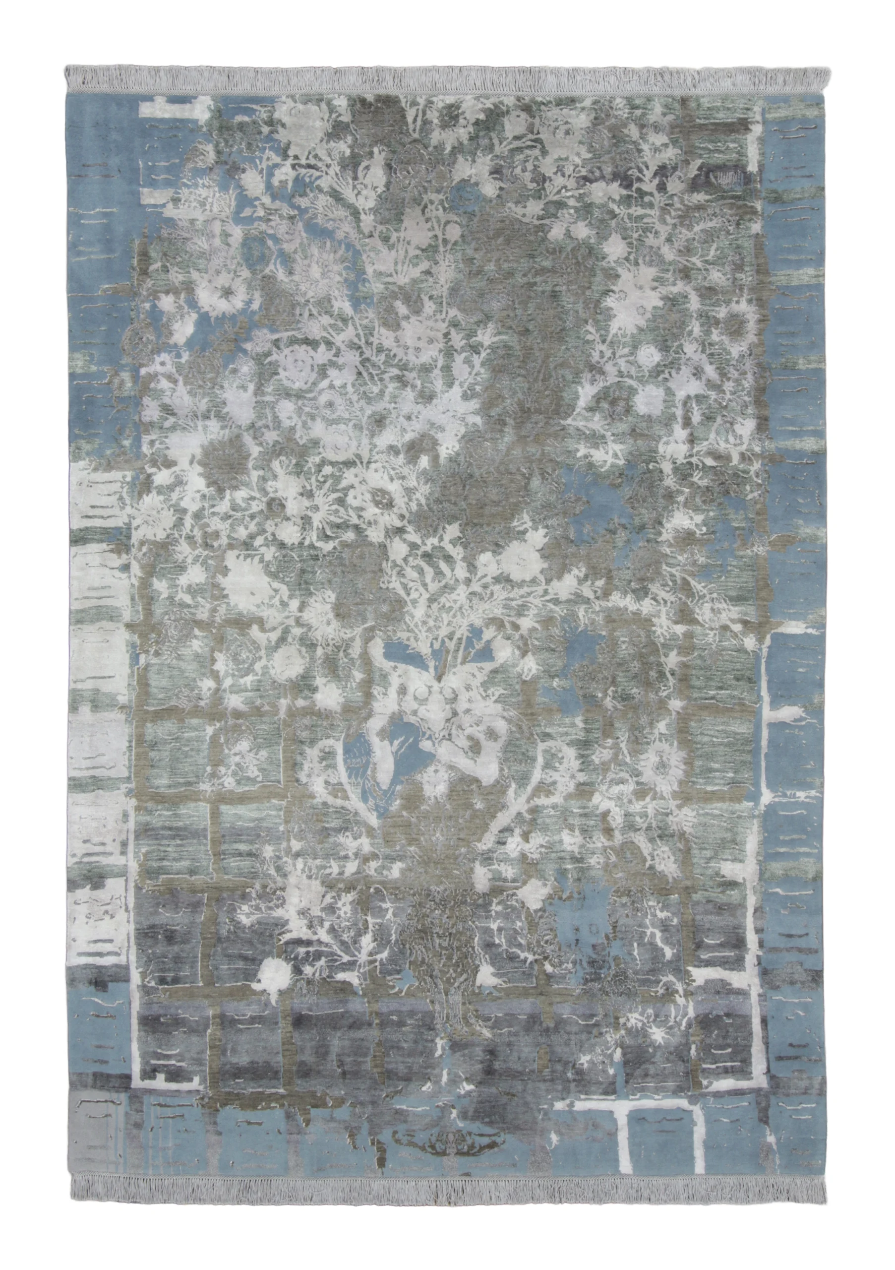 Distressed Modern Floral Rug Pair