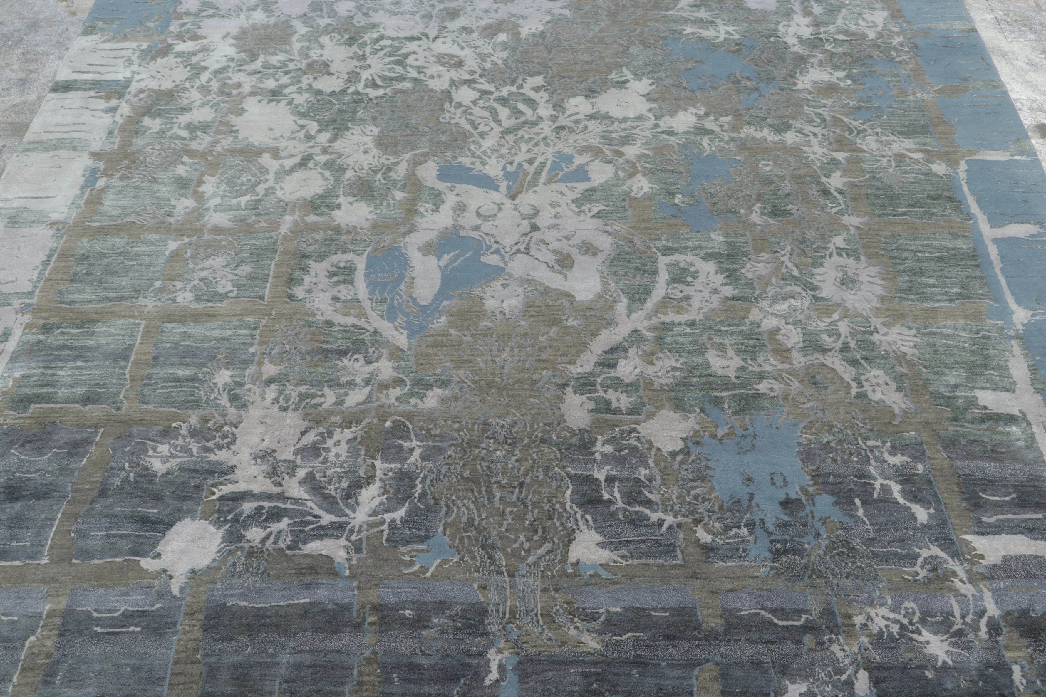 Distressed Modern Floral Rug Pair