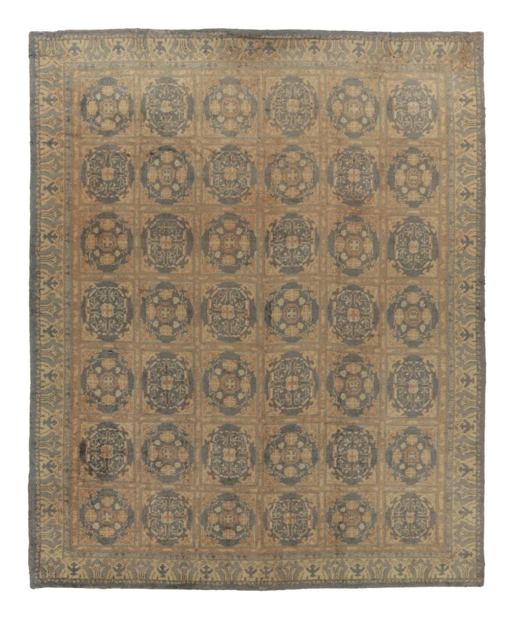 Oversized Antique Spanish Rug with Geometric Designs in Gold & Gray - Rug & Kilim