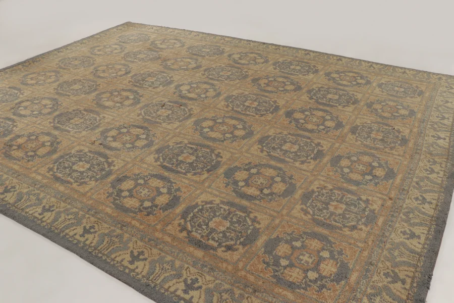 Hover image of Oversized Antique Spanish Rug with Geometric Designs in Gold & Gray - Rug & Kilim