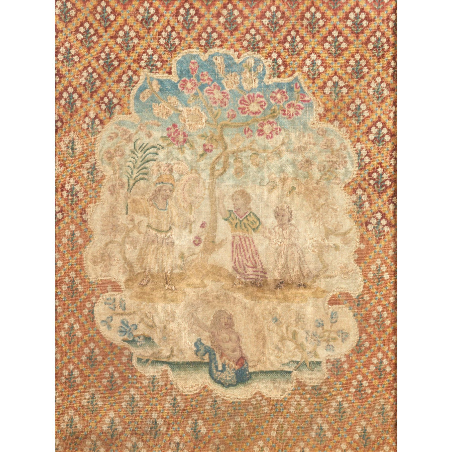 Antique French Needlepoint Square Framed Rug