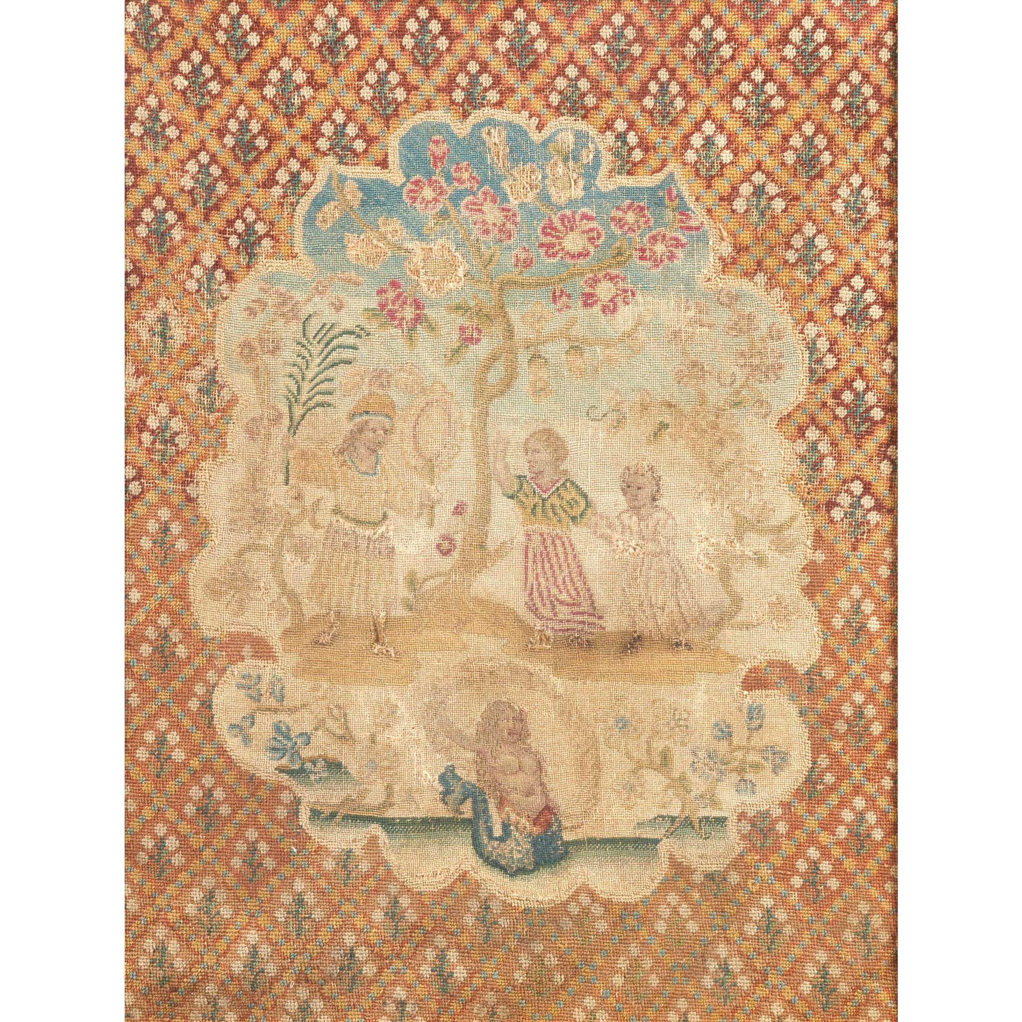 Antique French Needlepoint Square Framed Rug