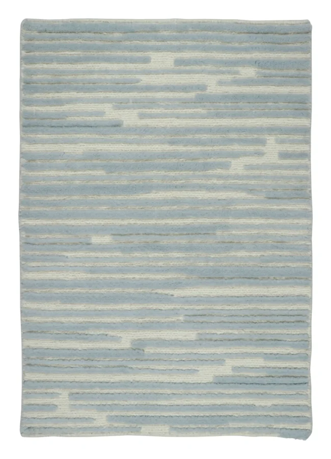 Rug & Kilim’s Modern Textural Rug, Ivory and Ice Blue Striped Design