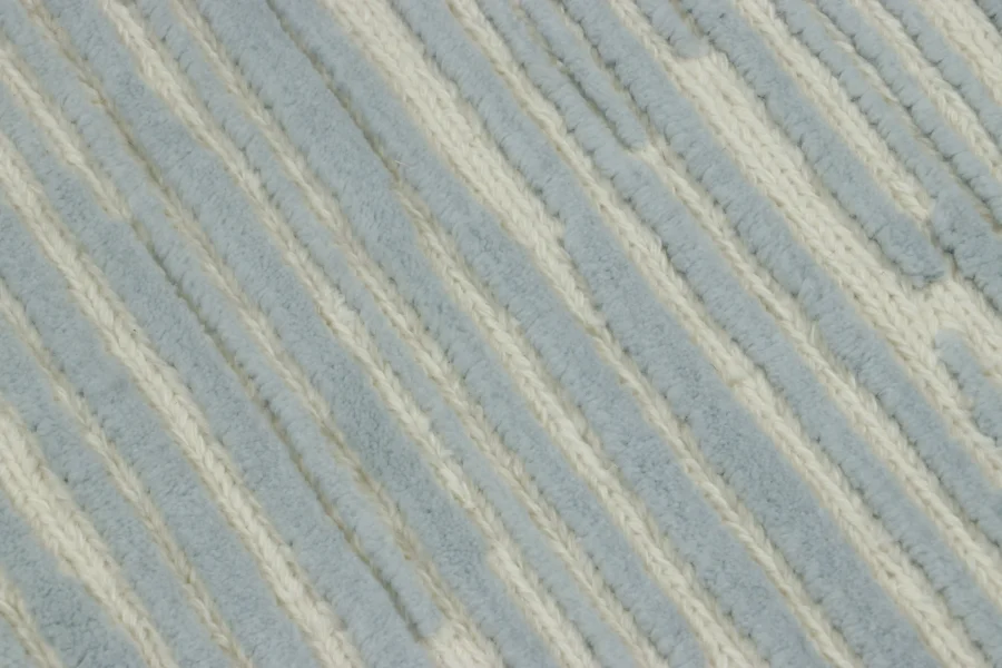 Hover image of Rug & Kilim’s Modern Textural Rug, Ivory and Ice Blue Striped Design