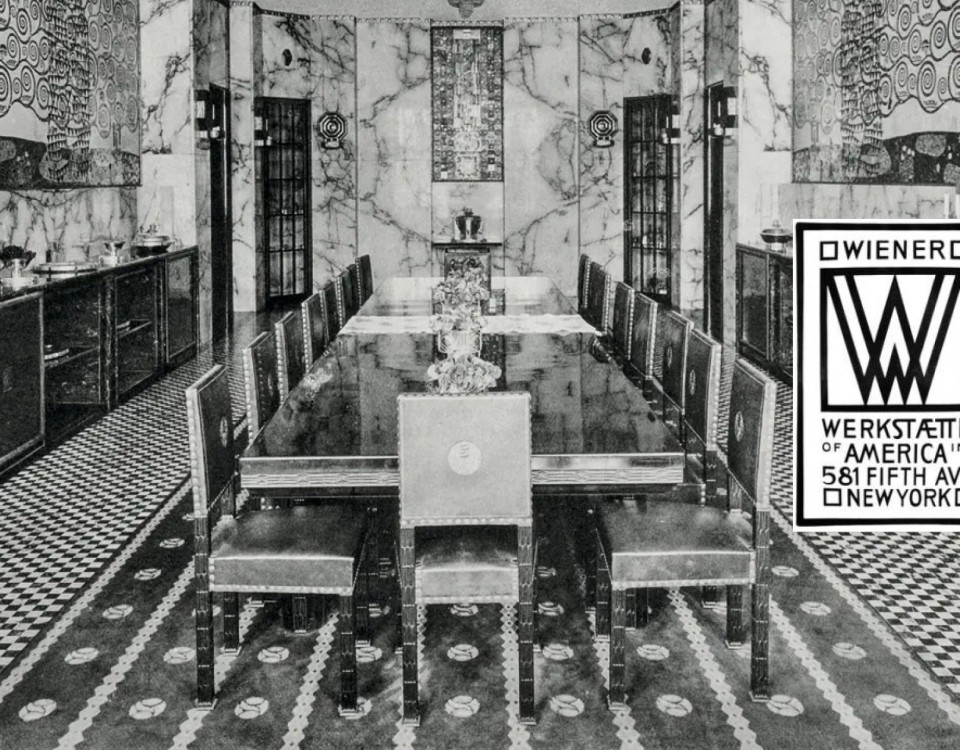 Photograph featuring Josef Hoffmann, dining room of the Stoclet Palace with the mosaic frieze by Gustav Klimt, Moderne Bauformen XIII, 1914