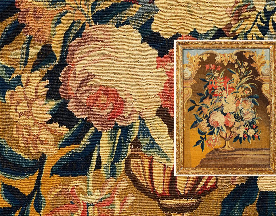 Antique 17th Century French Beauvais Tapestry with Floral Vase - Rug & Kilim, NO. 36829
