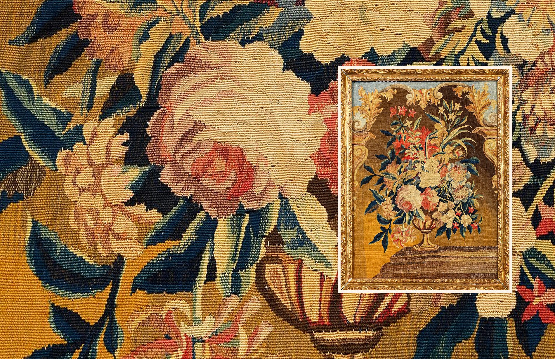 Antique 17th Century French Beauvais Tapestry with Floral Vase - Rug & Kilim, NO. 36829 Antique 17th Century French Beauvais Tapestry with Floral Vase - Rug & Kilim, NO. 36829