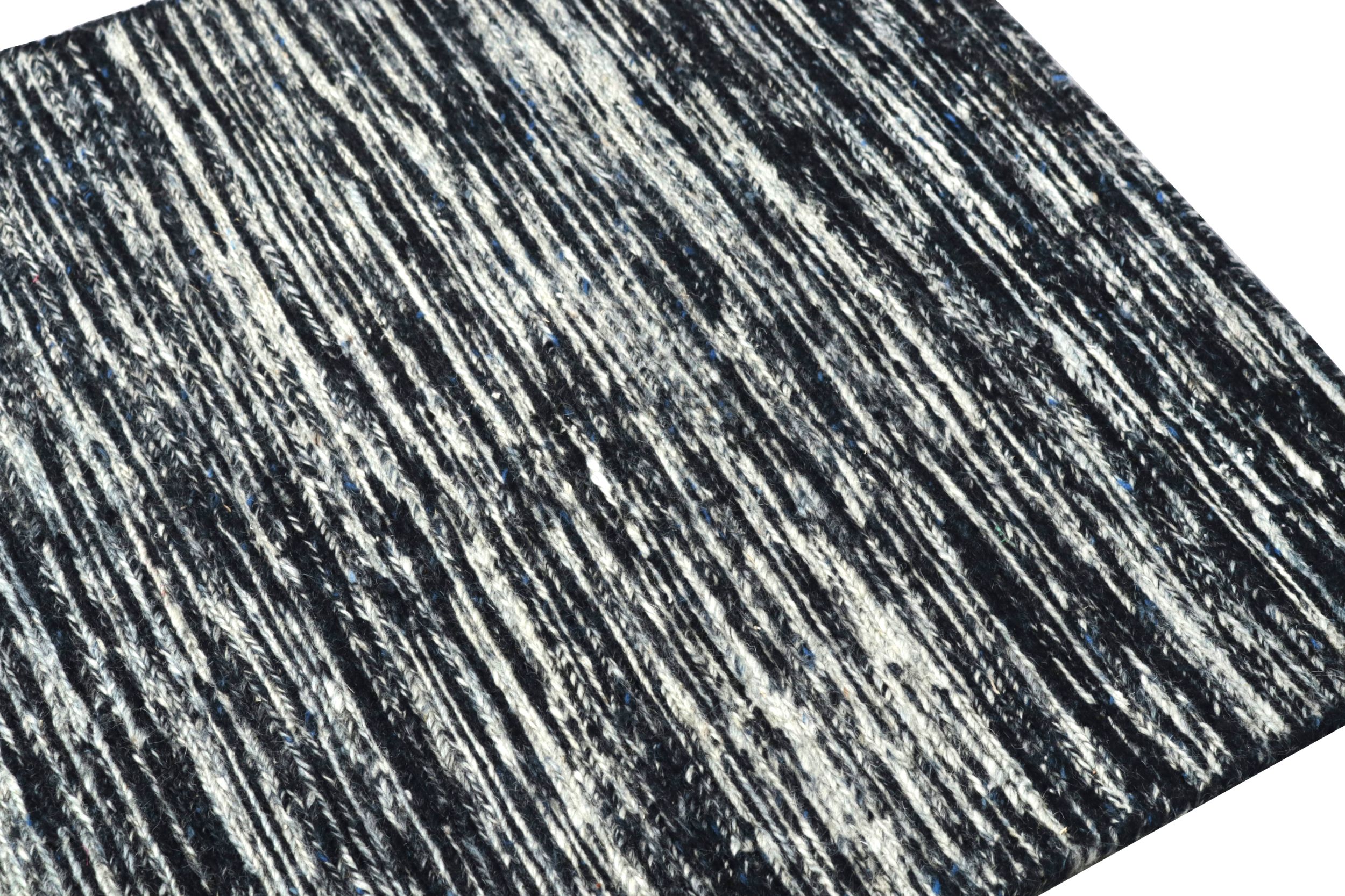 Rug & Kilim’s Contemporary Textural Rug with Blue & White Stripes