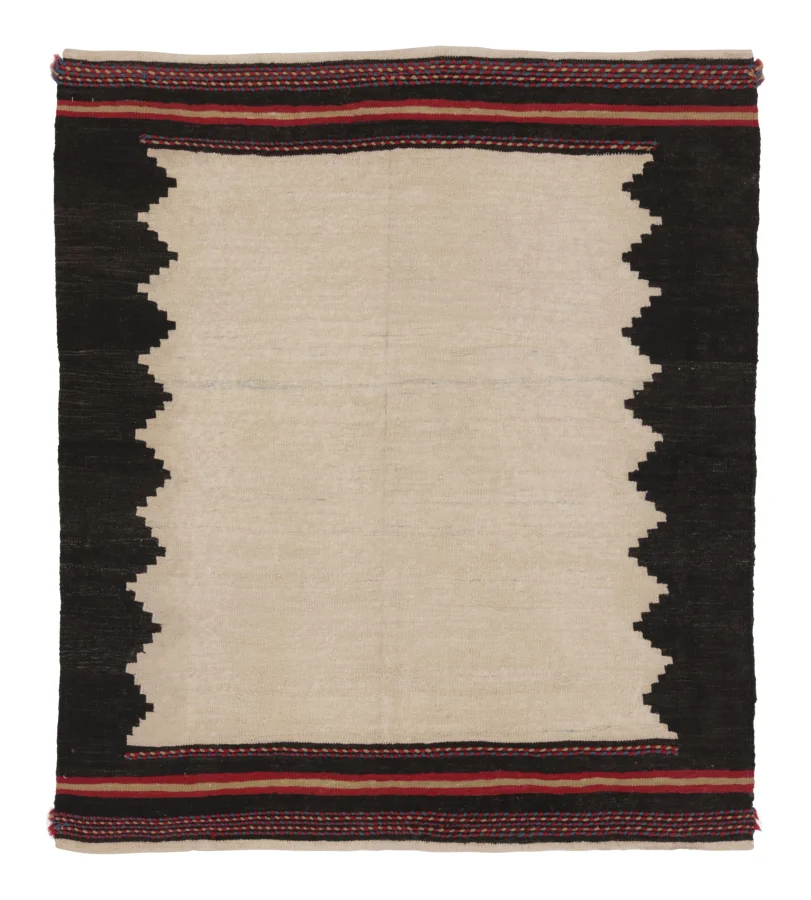 Rug & Kilim's Contemporary Rez Kilim with Beige and Black Geometric Design