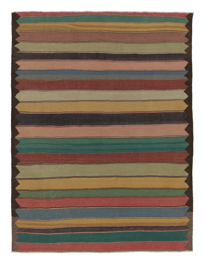 Rug & Kilim's Contemporary Rez Kilim with Multicolor Striped Design